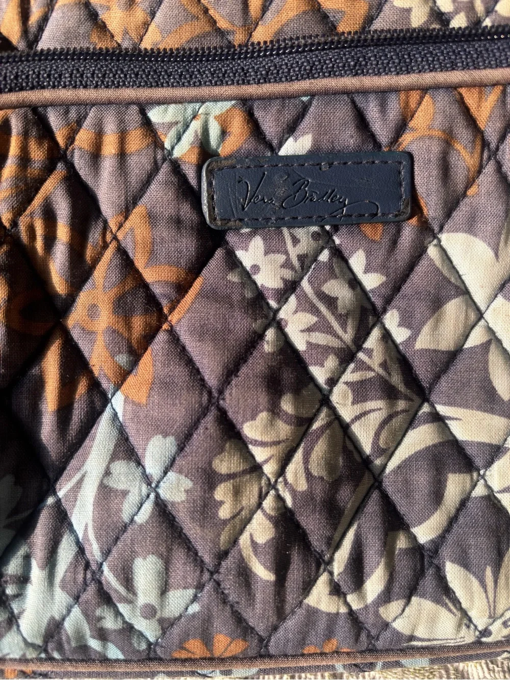 Vera Bradley Brown Floral Quilted Messenger Crossbody